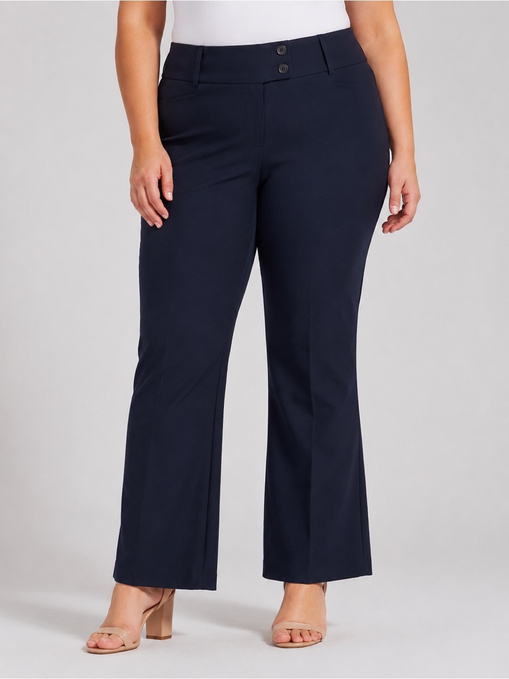 Rafaella Curvy Fit Bootcut Pants Tummy Control Stretch Navy Short Length 16W NEW